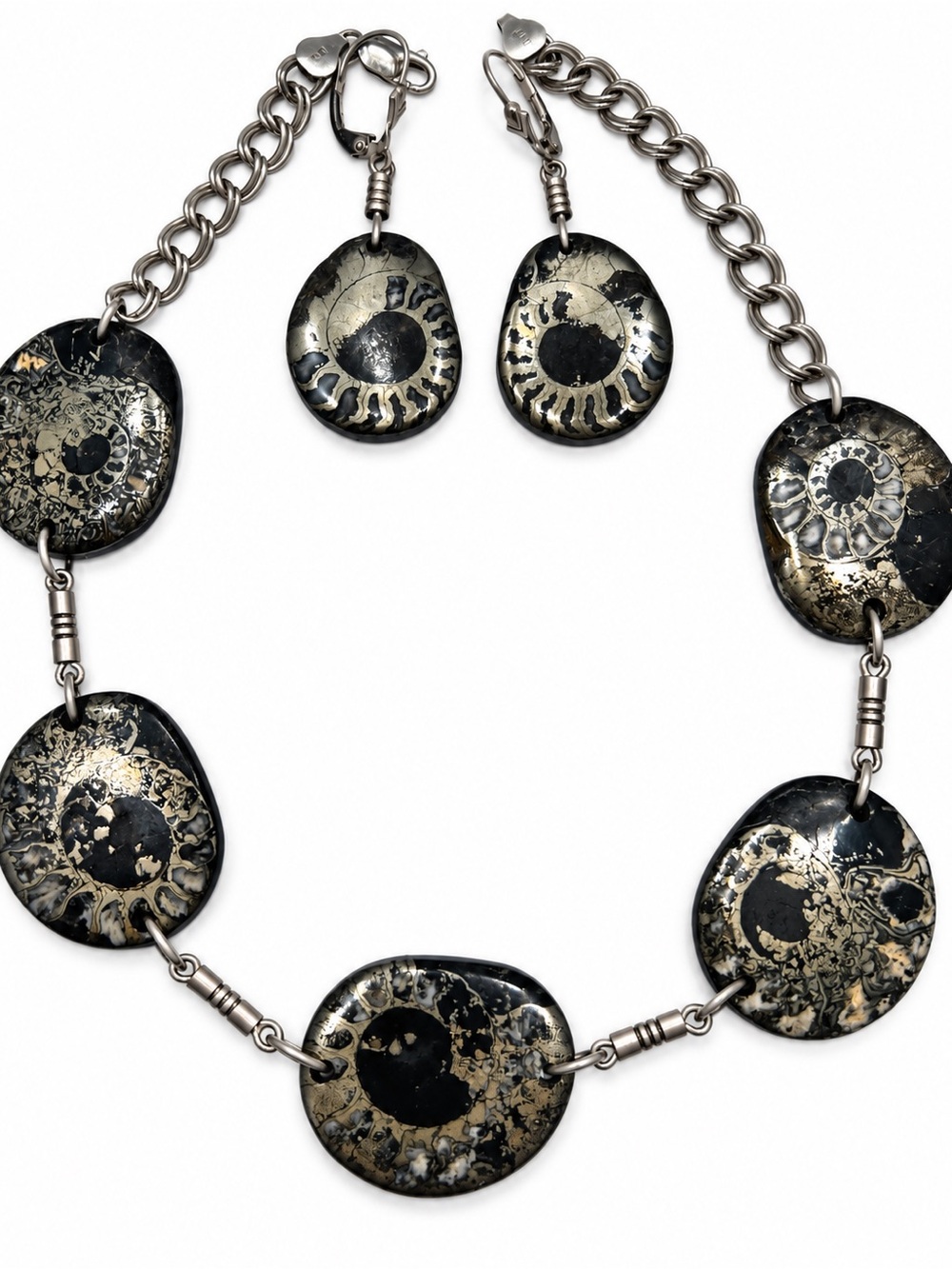 Statement Black and Gold Shell-Inspired Necklace & Earring Set